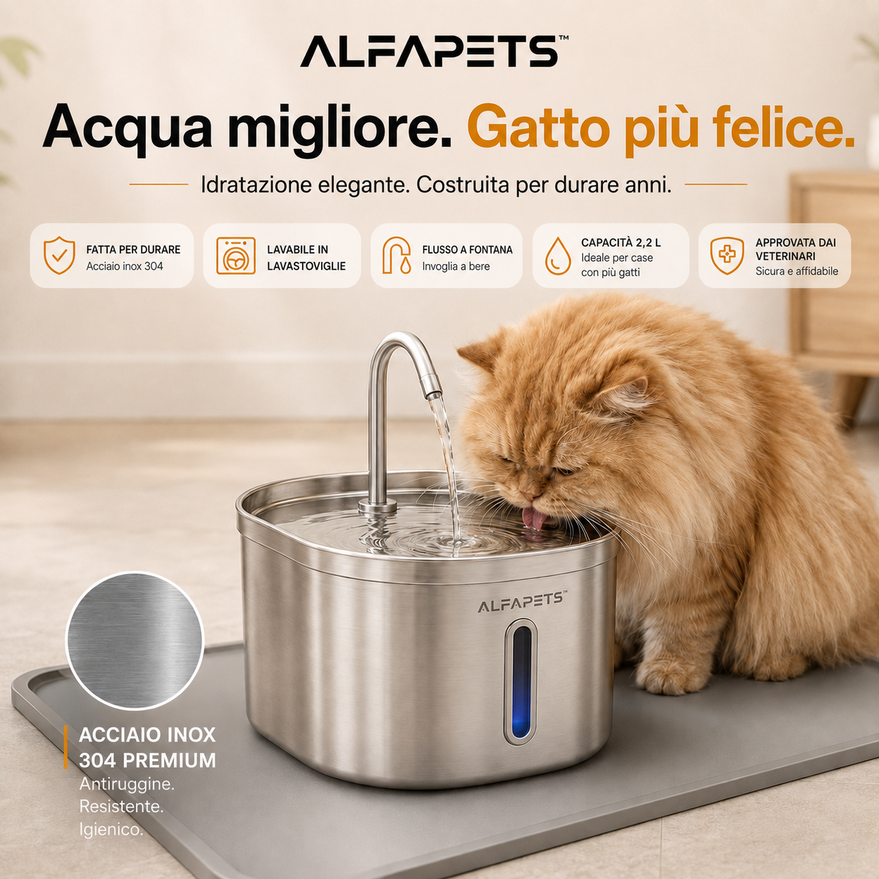 ALFAPETS™ SteelFlow – Fontana per Gatti 2,2L